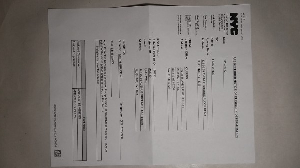 Single sheet of ineligible in one of the two mails Received Aug 11 2022 from APS Queens to LW about Ineligible.jpg