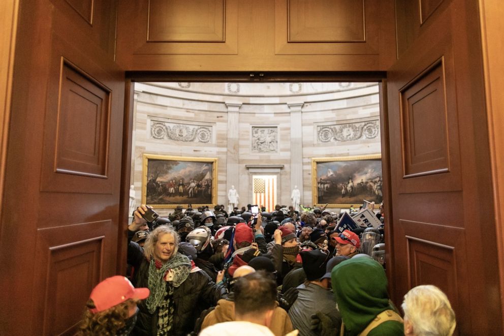 PHOTO: Rioters loyal to President Donald Trump breach security and enter the Capitol building, Jan. 6, 2021, in Washington.