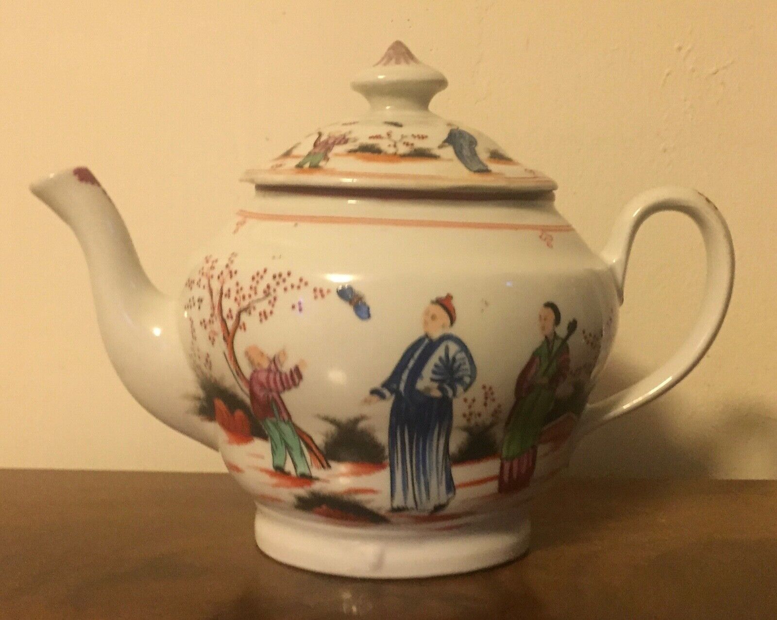 Antique 1800 New Hall Porcelain Tea Pot Chinese Boy & Butterfly Pattern 19th c. - Picture 2 of 12