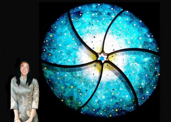 1993-03-21_16-ft Circular Window in Swirling Blues & Turquoise, Containing a Galaxy of Stars & Star of David-20001.JPG