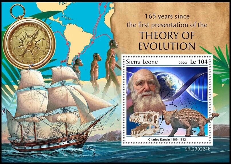 SIERRA LEONE 2023 DARWIN EVOLUTION DINOSAURS SHIP MAP - Picture 1 of 1