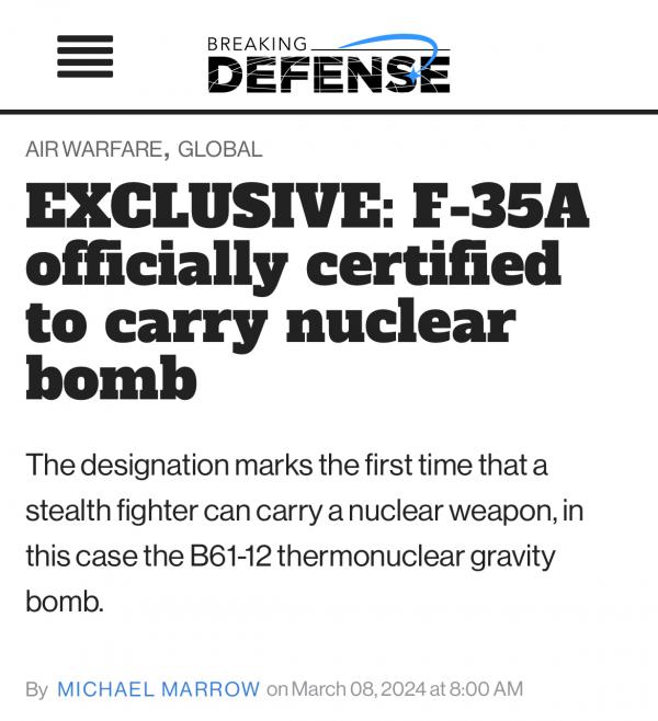 首次：美军F-35携带核弹警告普京和金正恩-一支名萧-万维博客-万维读者 