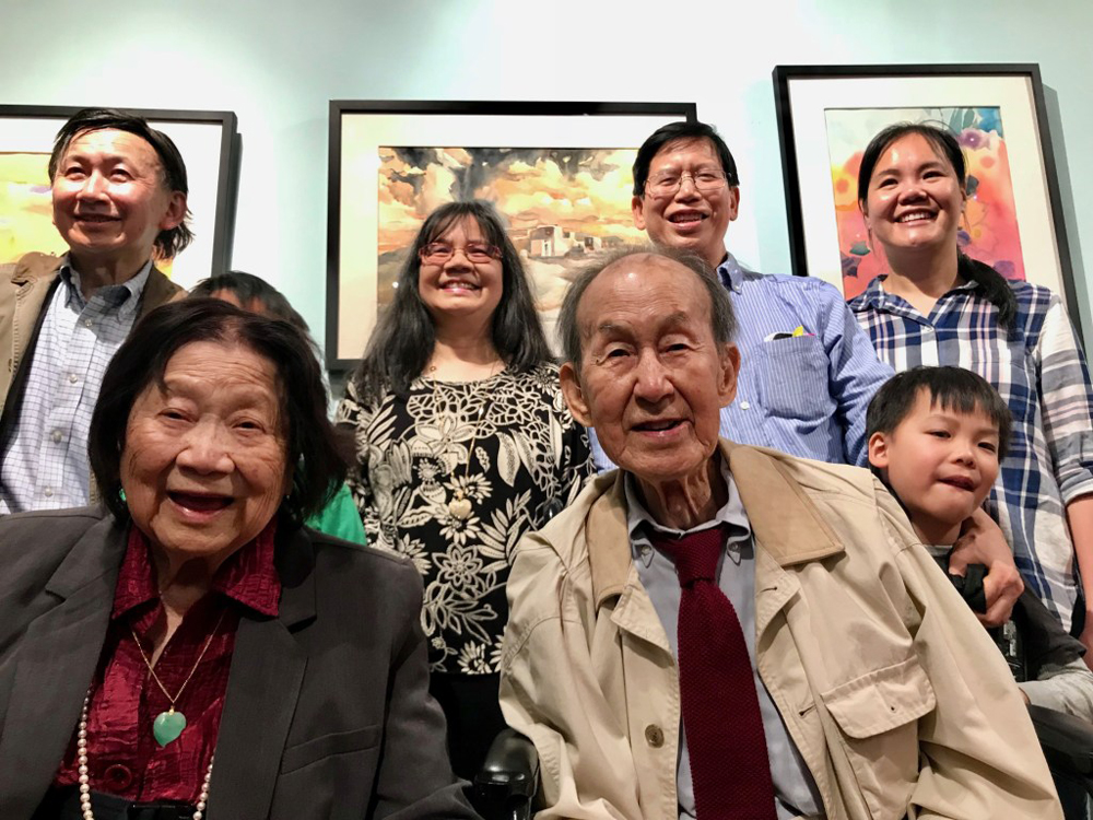 Milton Quon and his family at the opening of his exhibit at Art Salon Chinatown, June 2018 © TheMinistryOfCulture.com