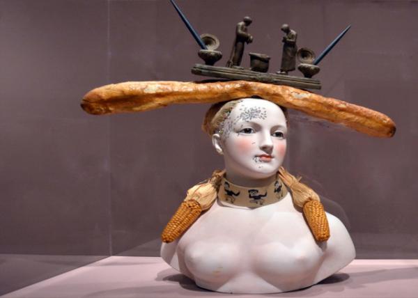 2024-10-19_110_Salvador Dali Retrospective Bust of a Woman 1933 Painted Porcelain_ Bread_ Corn_ Feabusers_ Paint on Pater_ Breads_ Ink Stand_ Sand_ & 2 Pens0001.JPG