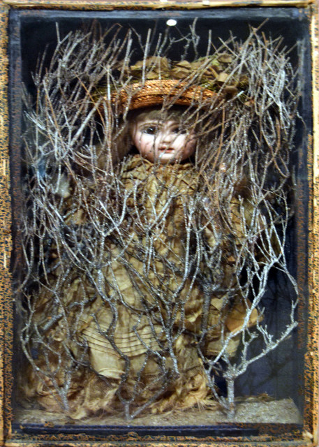 2024-10-19_128_Joseph Cornell Untitled (Bb Marie) 1940s Papered & Painted Wood Box w Painted Corrugated Cardboard Bottom_ Containing Doll in Cloth Dress & Straw Hat w Cloth Flowers...0001.JPG