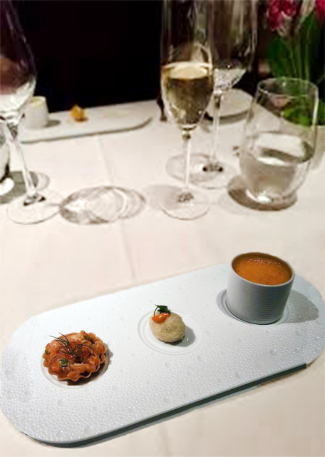 2024-12-14_84_Amuse Bouche Trio w a Salmon roll_ Tuna Tartare on Parmesan Crisp_ Lobster Bisque0001.JPG