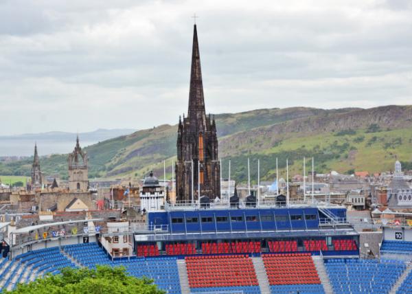 2016-07-16_Royal Edinburgh Military Tattoo on the Esplanade w the Hub-Camera Obscura-St. Giles' Cathedral-Tron Kirk ٱ0001.JPG