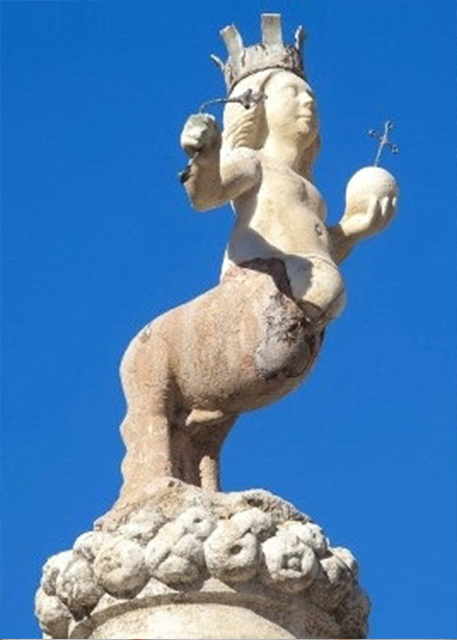 The Taormina's Emblem w Two-Legged Centaur Wearing A Crown & Hoisting A Scepter in the Right Hand & A Globe in the Left set on Top of the  Baroque 0001.JPG