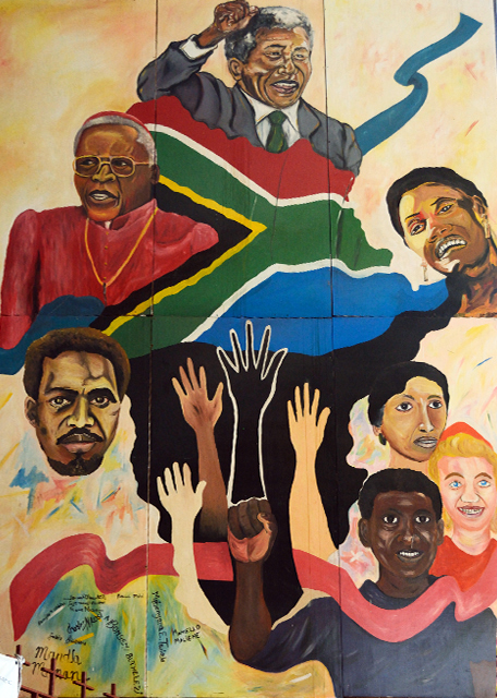 2014-01-10_Regina Mundi_Nelson Mandela (Top Centre), Anglican Archbishop Desmond Tutu (Top Left), Tsietsi Mashinini (Top Right) the main Student leader of the Soweto Uprising.jpg