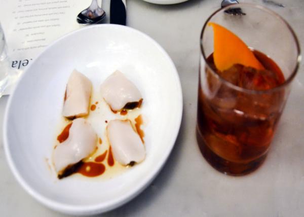 2024-02-18_Menu_Scallops in Dates & Hazelnut Sauce w Estela Negroni    Gin_ Forthave Red_ Cocchi di Torino0001.JPG