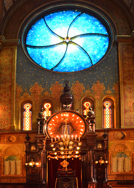 2023-12-08_Altar w a 16-ft Circular Window in Swirling Blues & Turquoise, Containing a Galaxy of Stars, Reminiscent of the Great European Cathedrals0001.JPG