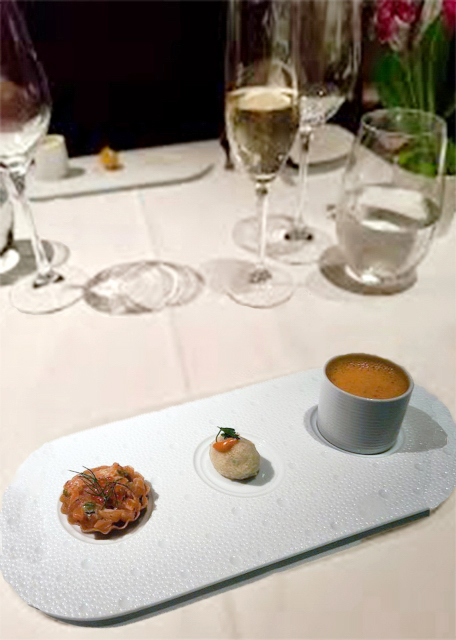 2024-12-14_84_Amuse Bouche Trio w a Salmon roll_ Tuna Tartare on Parmesan Crisp_ Lobster Bisque0001.JPG