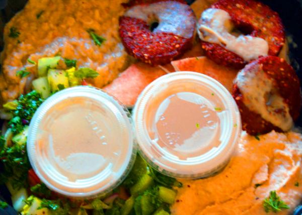2022-06-19_Collegeville_Wame-Shawarma_Hummus_ Baba Ghanoush_ Tzatziki_ Falafel_ taboula_ Grape Leves_ Pita Bread in the Sampler0001.JPG