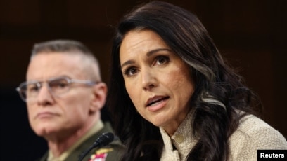 美国国家情报总监图尔西·加巴德在位于华盛顿的美国国会山举行的参议院情报委员会听证会上作证。(2026年3月18日)