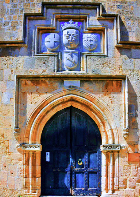 2015-06-17_A Frame w the Coat of Arms of the Kingdom of France, Those of Grand Master of the Order Fabricio dell Carretto, & the Coats of Arms of Knights Jean Cheron. The bu.JPG