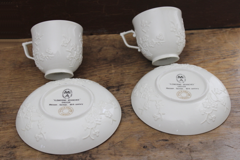 photo of Met reproduction antique Meissen blanc de chine cherry blossom cups & saucers Limoges #2