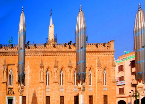 63_04-12-11_ Mosque of Sayyidna al-Hussein_3 Canopy Umbrellas Placed in the Courtyard0001.JPG