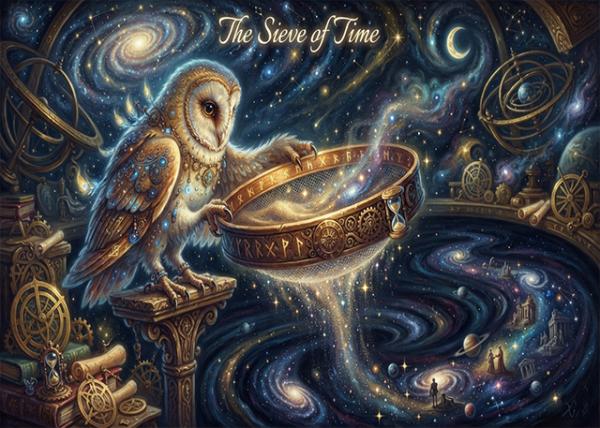 The Sieve of Time w Cosmic Surrealism & Celestial Art Blended in Steampunk & Clockwork Fantasy.jpg